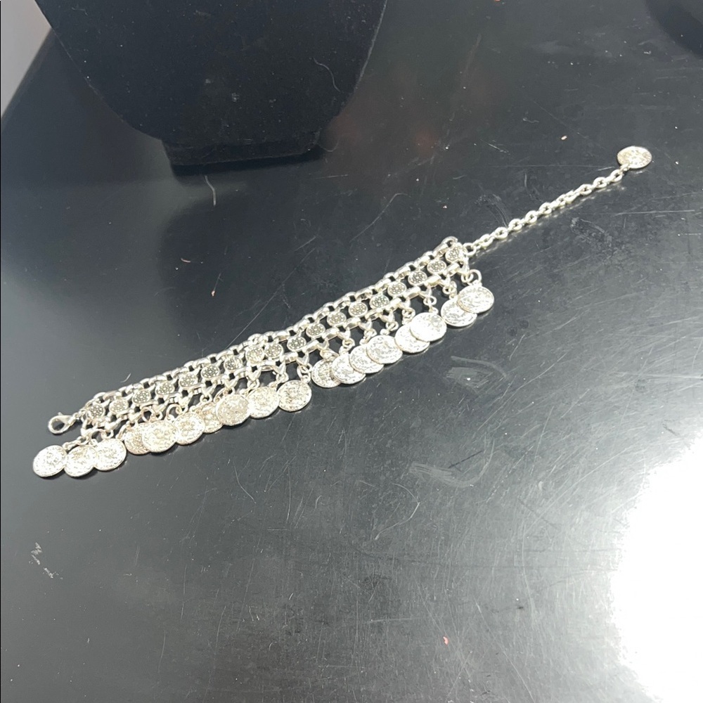 Silver tone Coin Charm Ankle Bracelet